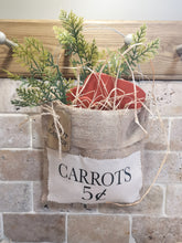 Load image into Gallery viewer, Spring Door hanger, Easter decorations, Burlap bag with wooden carrots