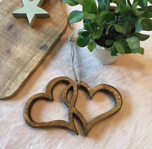 Load image into Gallery viewer, Two Wooden Hearts Entwined