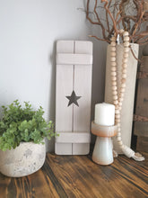 Load image into Gallery viewer, Decorative Wooden Shutter style panel, rustic home decor, star decor, heart decor, handmade wooden panels,