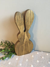 Load image into Gallery viewer, Freestanding Wooden Rabbit Bunny with Fawn pom pom tail Easter Gift Nursery Home Decor Personalised