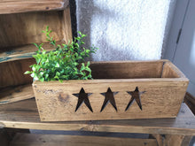Load image into Gallery viewer, Rustic wooden Star Crate, storage home decor, hearts or stars, country decor plant display