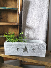 Load image into Gallery viewer, Rustic wooden Star Crate, storage home decor, hearts or stars, country decor plant display