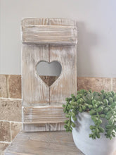 Load image into Gallery viewer, Rustic Shutter Panel, wooden primitive home decor, heart shutter, rustic white interiors