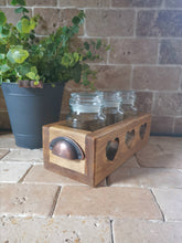 Load image into Gallery viewer, Tea coffee sugar cannisters with holder, wooden jar storage, kitchen accessories