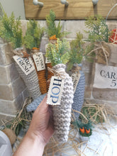 Load image into Gallery viewer, Hand knitted Jumbo carrots with cotton tags
