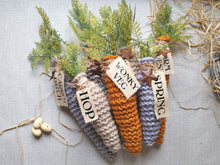 Load image into Gallery viewer, Hand knitted Jumbo carrots with cotton tags
