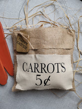Load image into Gallery viewer, Spring Door hanger, Easter decorations, Burlap bag with wooden carrots

