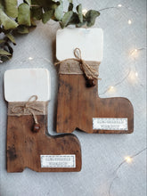 Load image into Gallery viewer, Pair of wooden santa boots
