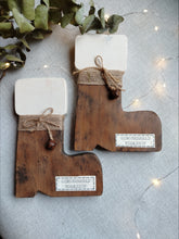 Load image into Gallery viewer, Pair of wooden santa boots
