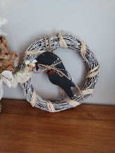 Load image into Gallery viewer, 8" Wreath with wooden Black Raven
