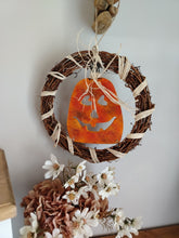 Load image into Gallery viewer, 10" Wreath with wooden pumpkin
