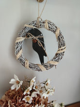 Load image into Gallery viewer, 8" Wreath with wooden Black Raven
