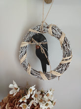 Load image into Gallery viewer, 8" Wreath with wooden Black Raven
