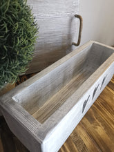 Load image into Gallery viewer, Wooden Storage Crate, country decor plant display , Grey/White Hearts
