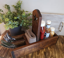 Load image into Gallery viewer, Wooden Condiment Caddy, divided storage crate
