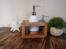 Load image into Gallery viewer, White Soap Dispenser in wooden holder
