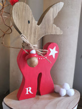 Load image into Gallery viewer, Reindeer Christmas Decoration, wooden Christmas gift, Rudolph Rustic Christmas decor,Hygge home,
