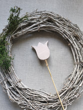 Load image into Gallery viewer, Bunch of 5 Wooden Tulips with personalised gift wrap
