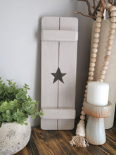 Load image into Gallery viewer, Decorative Wooden Shutter style panel, rustic home decor, star decor, heart decor, handmade wooden panels,
