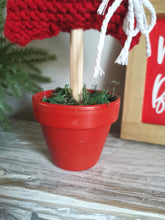 Load image into Gallery viewer, Red Knitted Tree in Painted Terracotta pots
