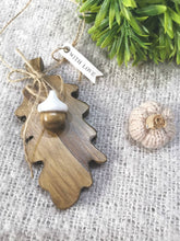 Load image into Gallery viewer, Wooden Hanging Oak Leaf &amp; Wooden Acorn - children gift keepsake memory Teachers Gift Autumn home decor New Home Gift
