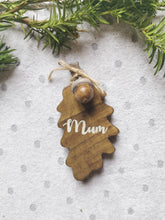 Load image into Gallery viewer, Personalised Gift Wooden Hanging Oak Leaf &amp; Wooden Acorn - children gift keepsake memory Teachers Gift, home decor,
