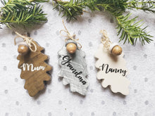 Load image into Gallery viewer, Personalised Gift Wooden Hanging Oak Leaf &amp; Wooden Acorn - children gift keepsake memory Teachers Gift, home decor,
