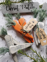 Load image into Gallery viewer, Set of 3 Wooden Carrots, Spring decor, rustic primitive farmhouse Country kitchen, wonky veg, vegetable display
