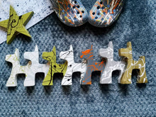 Load image into Gallery viewer, Wooden dog, paint splats wooden dog, Home Decor, Interior gifts, boys bedroom decor, dog lover gift, Letterbox gift
