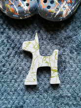 Load image into Gallery viewer, Wooden dog, paint splats wooden dog, Home Decor, Interior gifts, boys bedroom decor, dog lover gift, Letterbox gift
