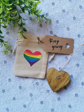 Load image into Gallery viewer, Lockdown Gifts, Letterbox gift, Solid Wood keepsake Heart in Rainbow Gift Bag, positivity, mental health, Missing you, Love you, Stay strong
