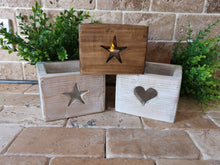 Load image into Gallery viewer, Primitive wooden star or Heart Candle Holder
