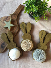 Load image into Gallery viewer, Wooden Rabbit, Bunny with pom pom tail, Easter Gift Nursery Home Decor Personalised
